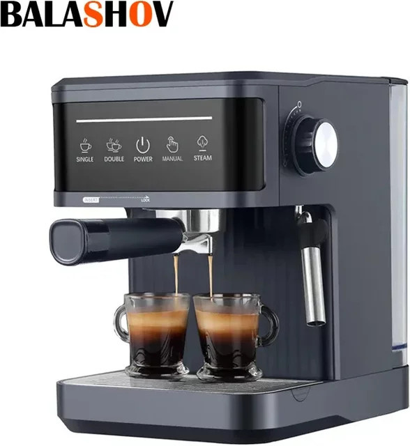 BALASHOV Elektrische Espressomaschine mit 20 Bar, Halbautomatische Kaffeemaschine mit Milchaufschäumer in Weiß - Bild 1