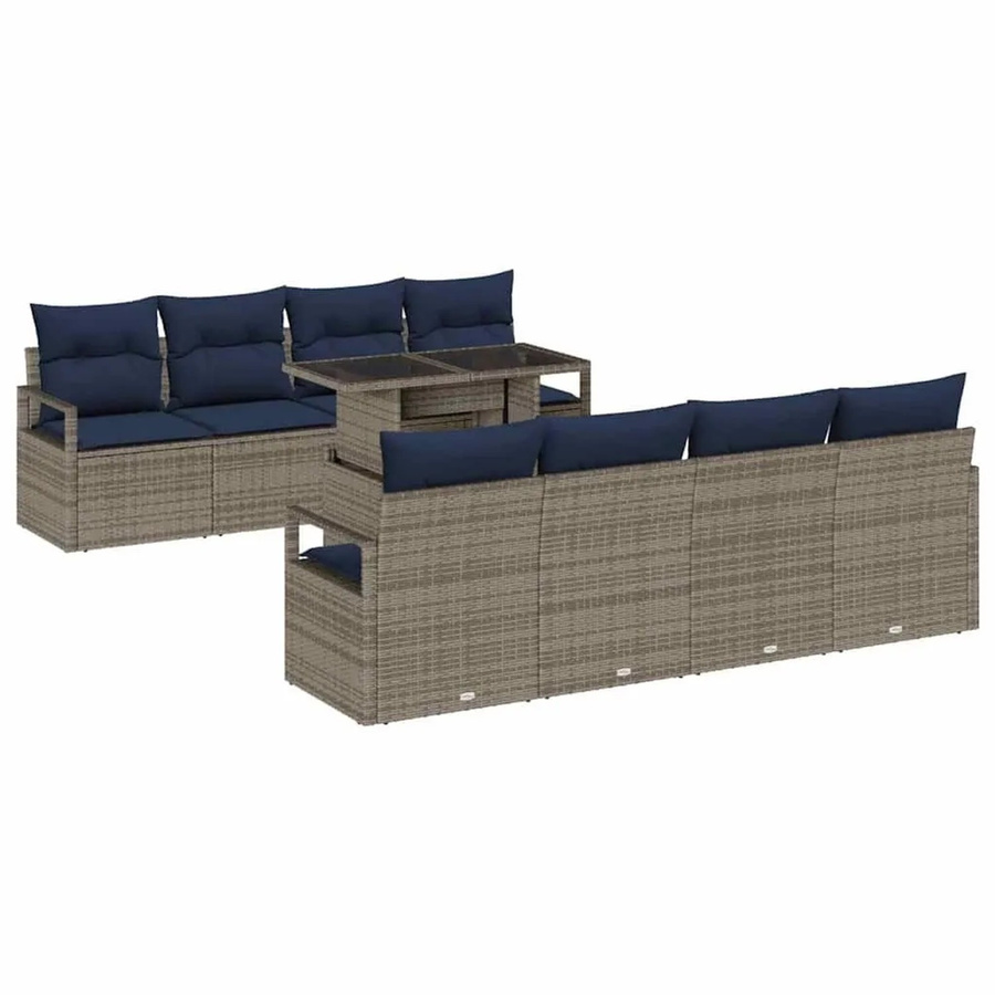 7-tlg. vidaXL Garten-Sofa-Set aus Polyrattan und Stahl in Grau und Marineblau mit Sitzflächen, 2-Sitzer Sofas und Tisch - Bild 2