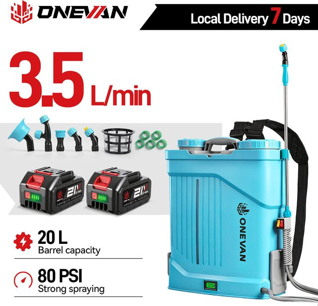 ONEVAN Hochleistungs-Elektrosprüher in Blau mit 20 l Fassungsvermögen für Landwirtschaft, Garten und Rasen, kompatibel mit Makita 21V Akku - Bild 1