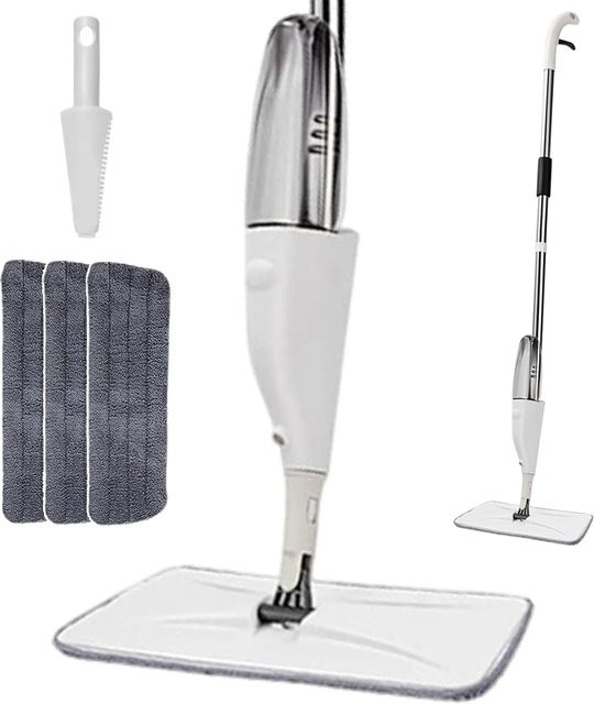 Untior Rotierender Sprühmopp in Weiß mit nachfüllbarer Flasche und waschbarem Mikrofaser-Pad zur Bodenreinigung von Hartholz und Keramikfliesen - Bild 1