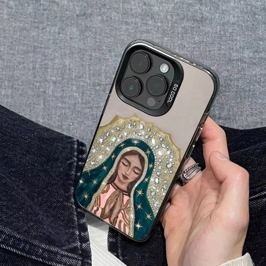 Stoßfeste Handyhülle mit Virgen Mary Virgin De Guadalupe Motiv für iPhone 11 bis iPhone 17 Pro Max Plus in Silber und Multicolour - Bild 5