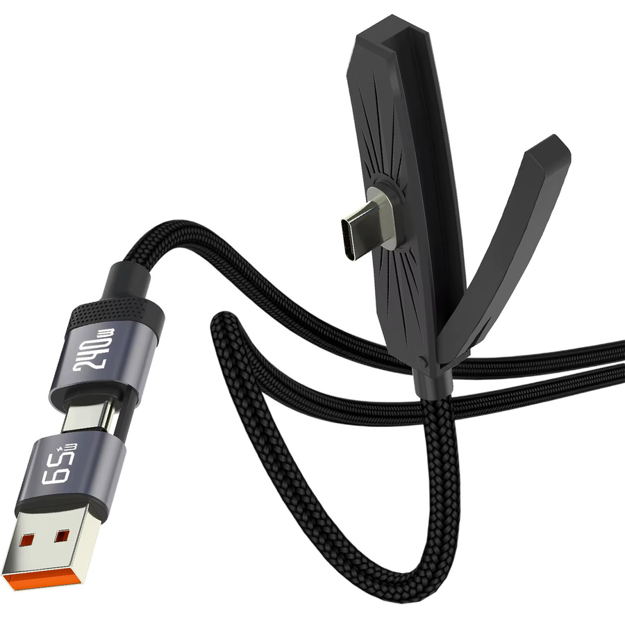 BESY 2-in-1 USB und Typ-C 240W Schnellladekabel mit faltbarem Handyständer in Schwarz - Bild 6