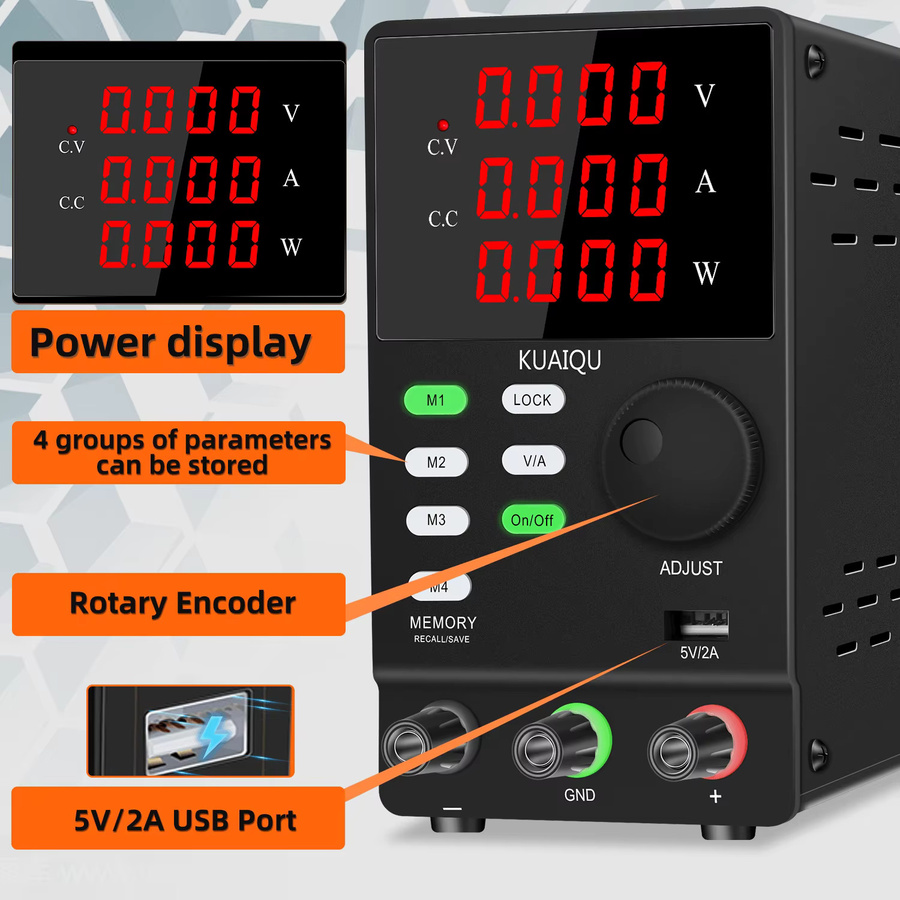KUAIQU Programmierbares DC-Netzteil in Schwarz mit einstellbarer Ausgangsspannung bis 120 V und voreingestelltem Strom - Bild 4