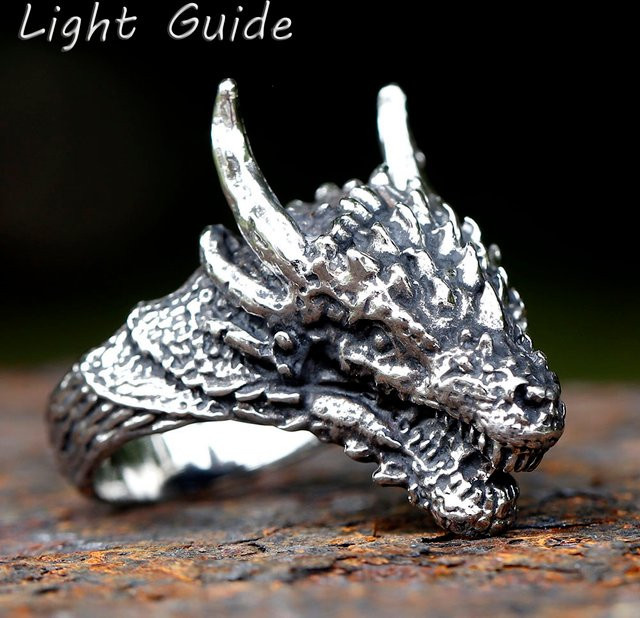 Ring Viking Drachenkopf, Edelstahl, Silber, Herren, Punk - Bild 1