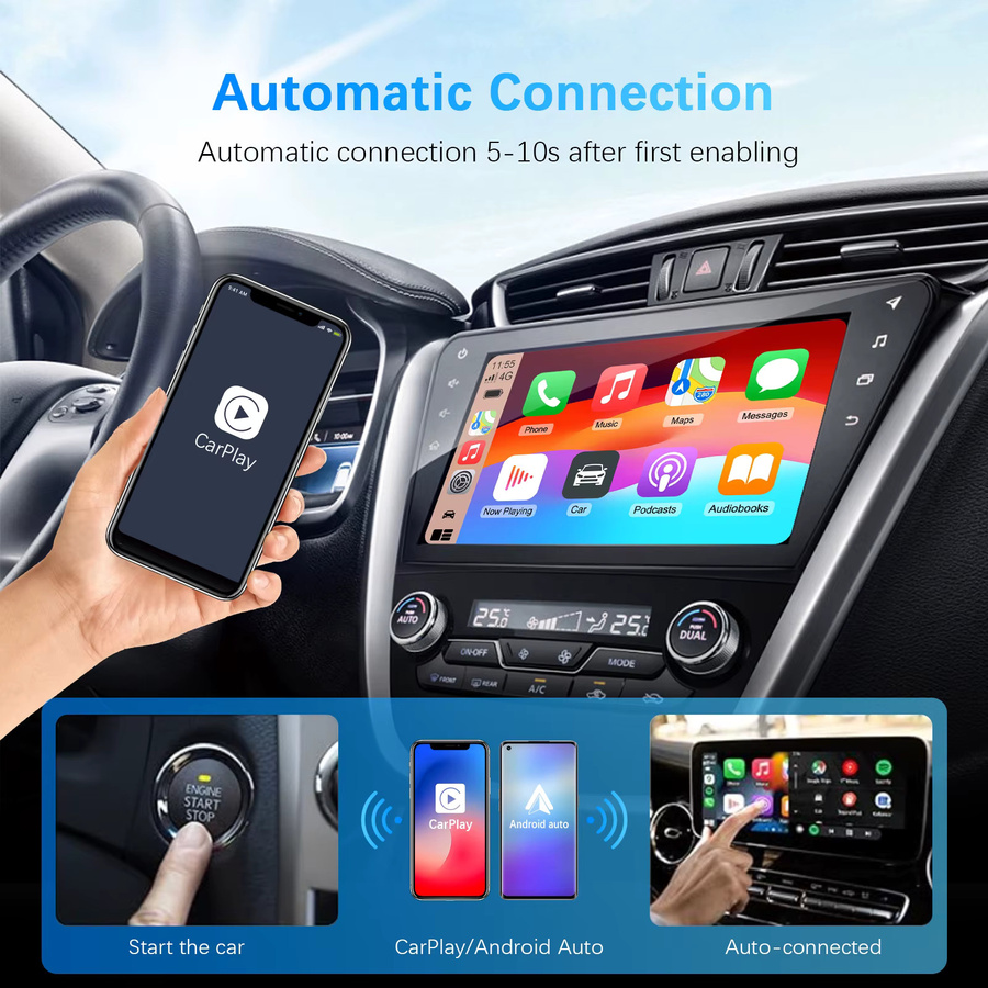Ezonetronics Kabelloser CarPlay und Android Auto 2 in 1 Adapter in Schwarz für werkseitig verkabelte Autos - Bild 3