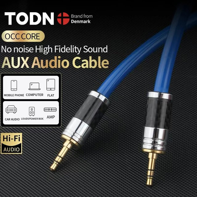 TODN HIFI High-End Aux Audio-Kabel mit 3,5 mm Klinkenstecker aus 7N OCC Kupfer in Blau - Bild 1