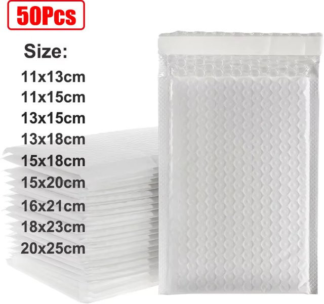 50 Stück weiße Luftpolstertaschen mit Schaumstoff und selbstklebendem Verschluss - Bild 1