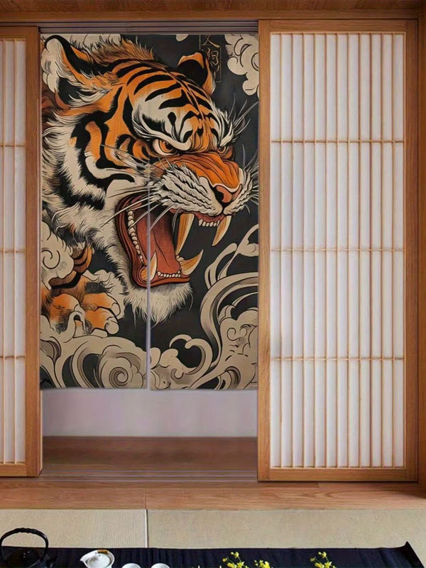 VIKAMA Japanischer Ukiyo-e Tiger-Türvorhang, bunter Trennvorhang für Küche, Badezimmer und Eingangsbereich, Breite: 90,0 cm, Höhe: 65,0 cm - Bild 5