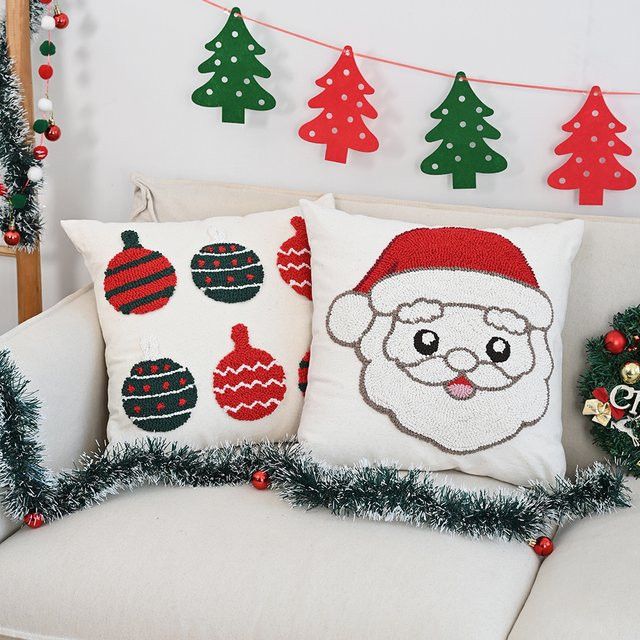 BUYNOW Weihnachtlicher Hoop Tufted Kissenbezug mit niedlichem Cartoon-Design für Wohnzimmer und Schlafzimmer - Bild 1