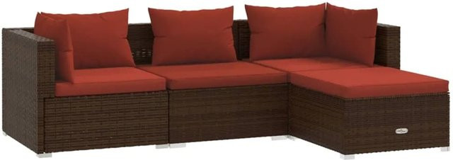 vidaXL 4-tlg. Garten-Lounge-Set in L-Form aus braunem Poly-Rattan mit Kissen und pulverbeschichtetem Stahlgestell - Bild 1