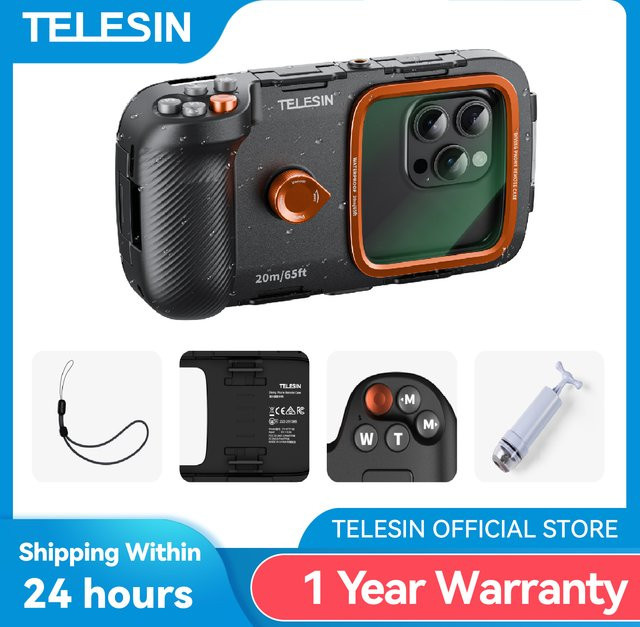 TELESIN Wasserdichter Smartphone Halter mit Fernbedienung und Hand Grip in Schwarz für Tauchaufnahmen - Bild 1
