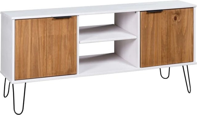 vidaXL TV-Schrank New York aus massivem Kiefernholz in Weiß und Natur im skandinavischen Design, B/T/H: 114,5 x 39,5 x 57,0 cm - Bild 1