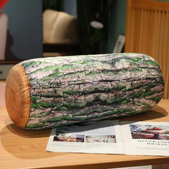Yiran Health & Beauty Rundes Baumstamm Kissen aus Plüsch in Braun mit realistischer Holzmaserung, Durchmesser: 50 cm - Bild 1
