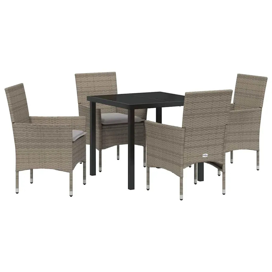 vidaXL Garten Essgruppe aus Poly Rattan in Grau mit 5-teiligem Set und Kissen - Bild 2