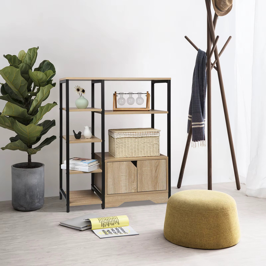WOLTU Eck-Bücherregal aus Holz in Eiche-Braun im Industrial-Design mit 6 Stufen und 1 Schublade - Bild 3