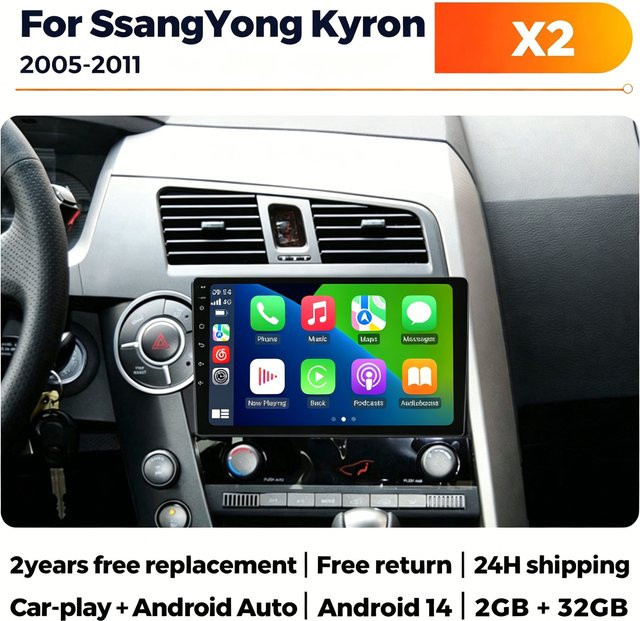 NAVIFANS Android 14 Smart-System Autoradio mit 9 Zoll Display, GPS und Carplay für SsangYong Kyron Actyon C100, Schwarz - Bild 1