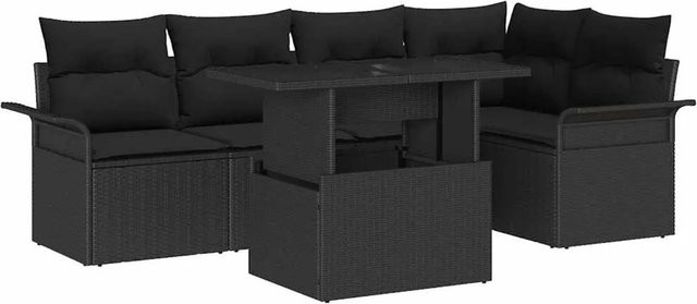 vidaXL Garten-Sofa-Set aus Poly Rattan in Schwarz, 6-teilig mit Kissen und Tisch - Bild 1