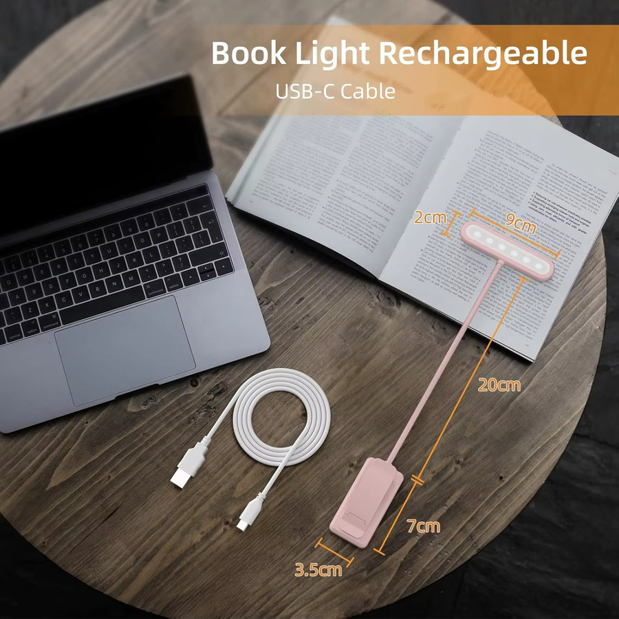 KEBINCPLED Buchlicht in Rosa mit 3 Lichtfarben, USB wiederaufladbare Leselampe mit Clip und Touch-Bedienung - Bild 3
