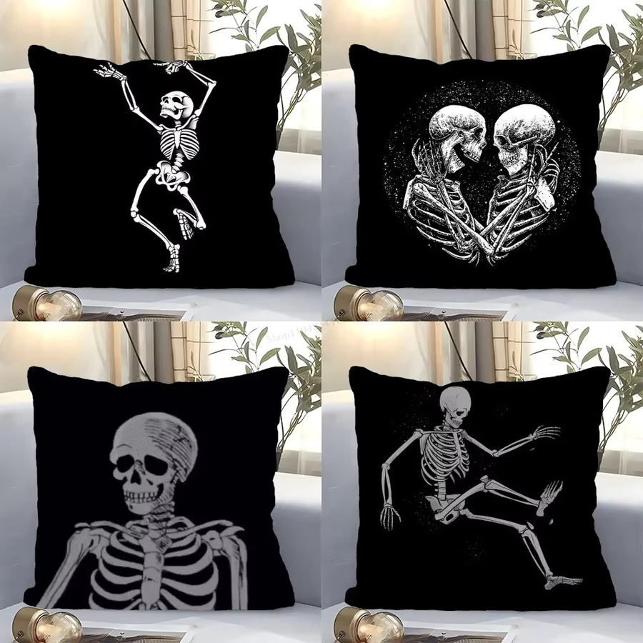 Dekoratives Kissen mit anatomischem Skelett-Motiv in Schwarz, quadratisch, 40 x 40 cm - Bild 2