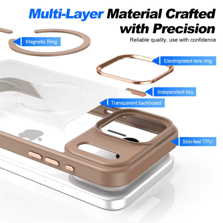Xeber Magsafe Wireless Charge Case für iPhone 17 Pro Max, Air, 16 Plus, 15, 14, 13 – Stoßfeste Acryl Hülle, Transparent mit Gold-Akzenten - Bild 5