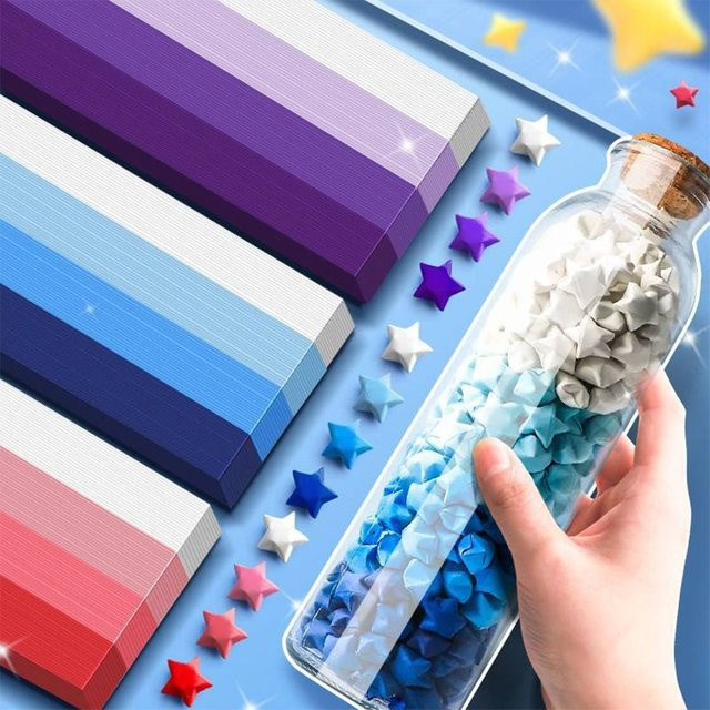 540 Stück Origami Papier mit Farbverlauf für DIY Stern Bastelset in Mehrfarben und Blau - Bild 1