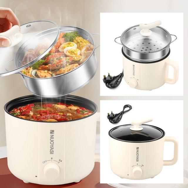 Willstar Mini-Elektro-Hot Pot in Weiß, 1,8 l, runder antihaftbeschichteter Suppentopf für Reise und Studium, UK-Stecker - Bild 1