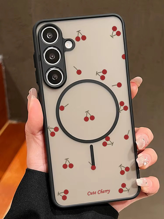 MOESOE Magnetische Handyhülle mit Roter Kirsche für Samsung Galaxy S26 S25 S24 S23 Ultra FE Plus, Matte Harte Schutzhülle mit MagSafe, Multicolour/Schwarz - Bild 4