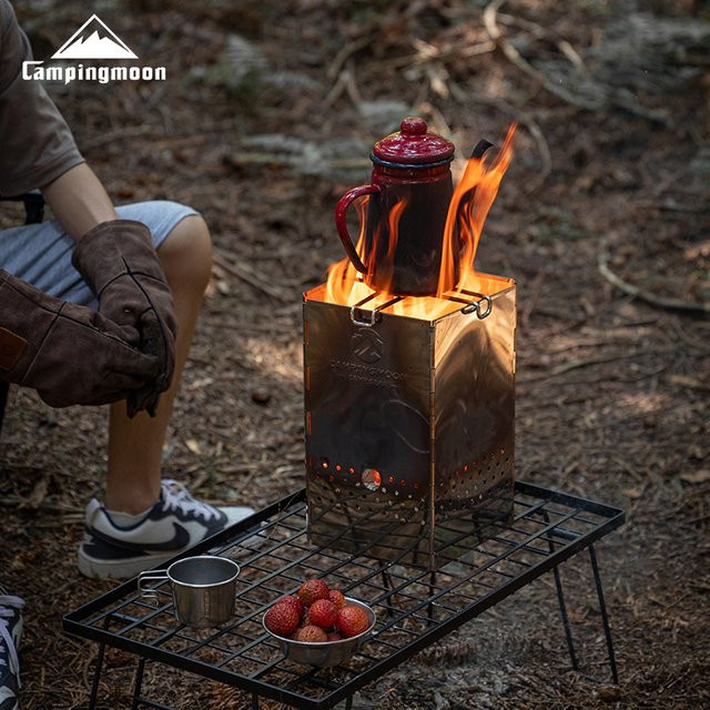 CAMPINGMOON MT-18 Klappbarer Holzkohle-Grill aus Edelstahl in Silber, Tragbarer Outdoor-Camping-Holzofen, B/T/H: 30,0 x 18,0 x 18,0 cm - Bild 1