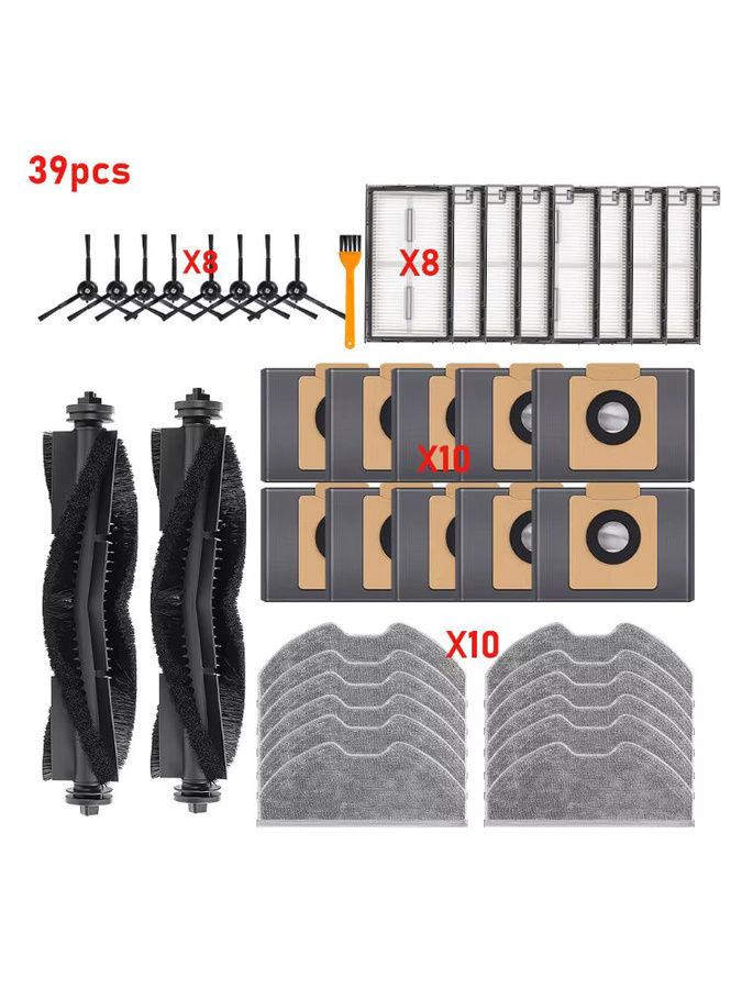 WINDNINJA Ersatzteil-Set für Eufy X8 Pro SES Roboterstaubsauger mit Rollenbürsten, Mopp-Pads, Seitenbürsten und Staubbeuteln in Schwarz - Bild 2