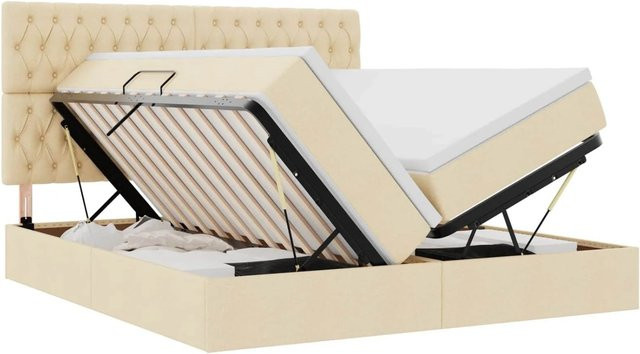 vidaXL Bett mit LED-Lichtleisten und Kopfteil in Creme, modernes Design mit Stoffbezug und Lift-up-Base, B/T: 180 x 200 cm - Bild 1