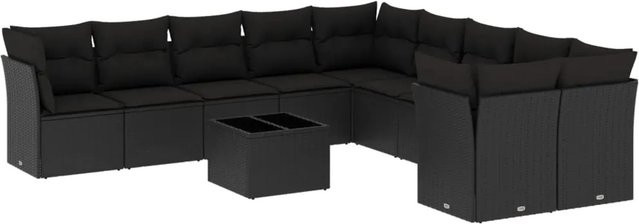 vidaXL 11-tlg Garten-Sofagarnitur aus Poly-Rattan mit Kissen in Schwarz - Bild 1