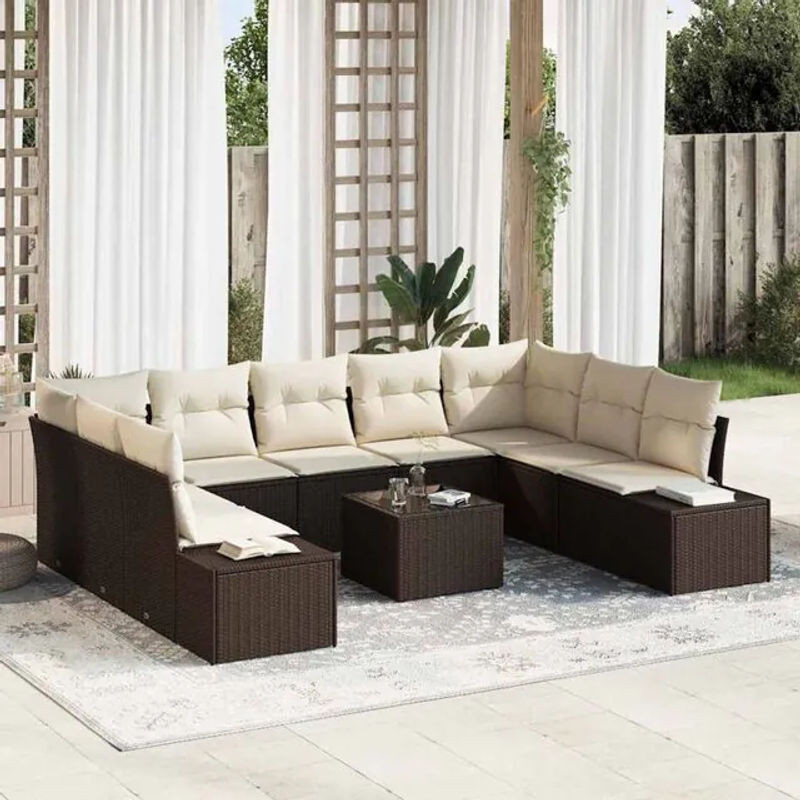 vidaxl Garten-Sofa-Set aus Polyrattan mit Loungemöbeln in Braun und Beige, B/T/H: 289 x 209 x 85 cm - Bild 1