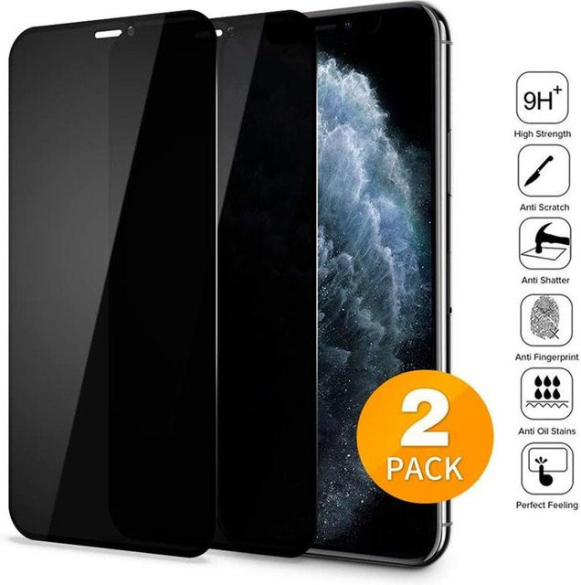 2er-Set Anti-Spy Privatsphäre-Schutzfolie aus gehärtetem Glas für Apple iPhone 16 16E 15 14 13 12 11 Pro Max XS XR mini in Schwarz - Bild 1