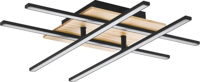 Eglo LED-Deckenleuchte Marinello 1 in Schwarz mit Pinienholz, B/T/H: 50 x 50 x 9 cm - Bild 1