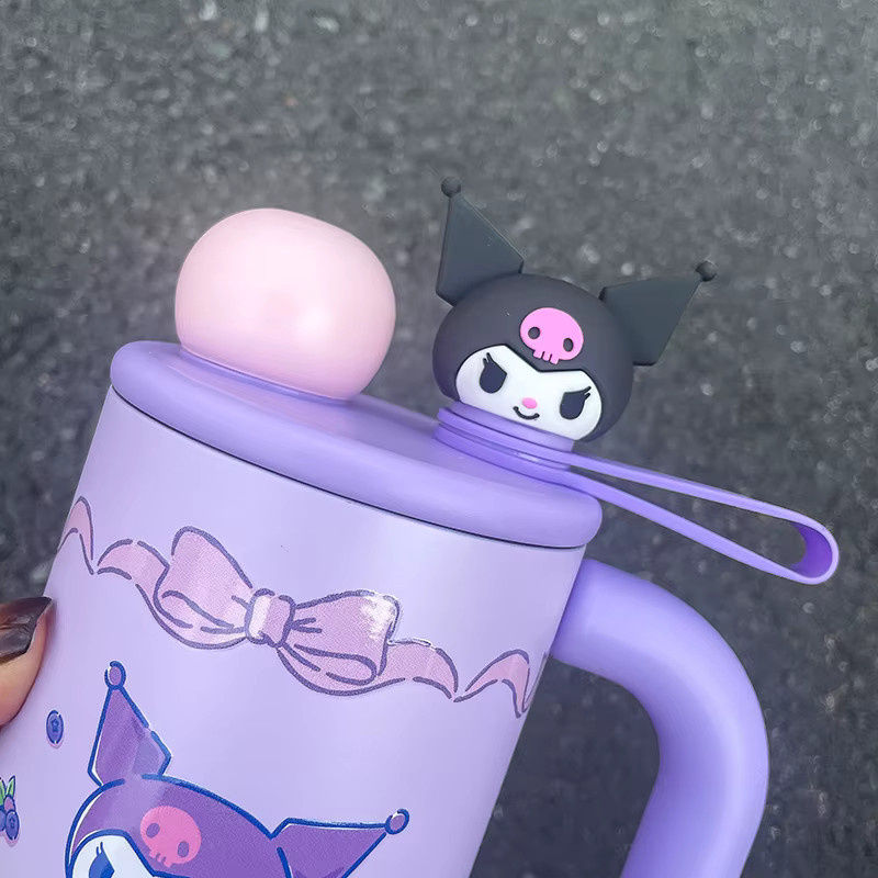 Sanrio Cartoon-Auto-Thermoskanne aus Edelstahl mit Strohhalm und Tee-Fach, 700 ml, Blau oder Lila - Bild 3