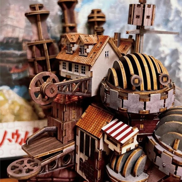 OUZEY Magisches bewegliches Schloss mit Rädern, 3D Holzmodellbausatz, black - Bild 1