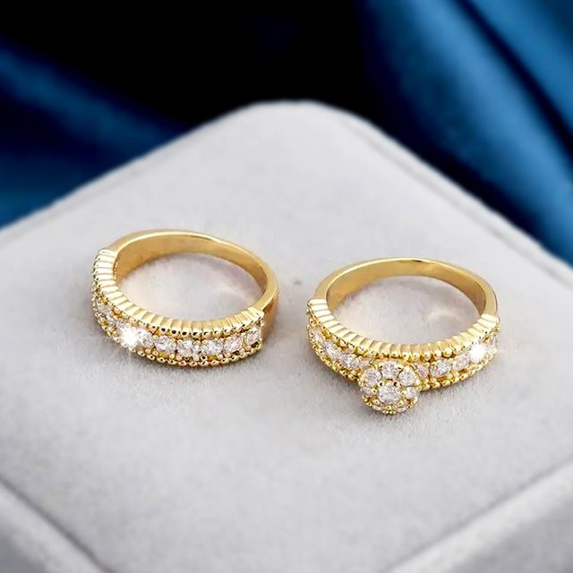 Huitan trend Ringe Set, Gold, Zirkonia, Damen, Verlobung, Hochzeit - Bild 1