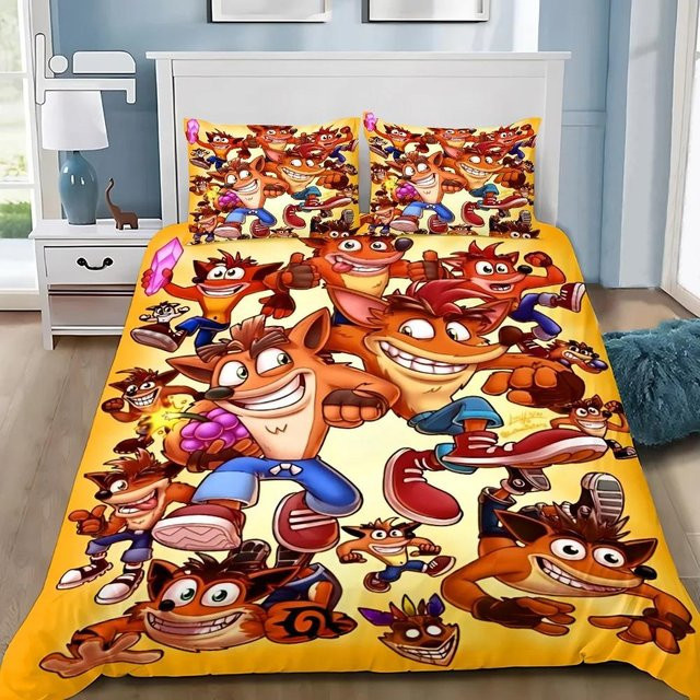 Crash Bandicoot Bettwäscheset von JMG Household Supplies mit Bettbezug und Kissenbezug, Mehrfarbig, Mikrofaser - Bild 1