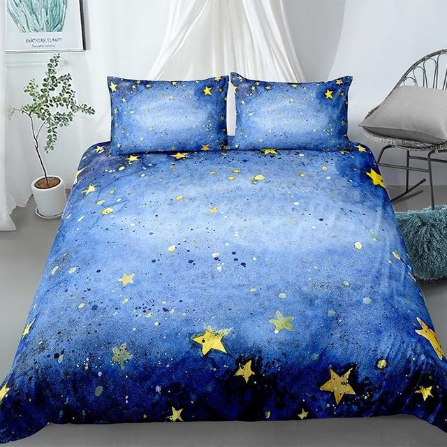 Bettwäscheset mit Sternenhimmel von Binchi Outdoor Product, Dunkelblau, Galaxie-Design aus Mikrofaser, B/H: 200 x 200 cm - Bild 1