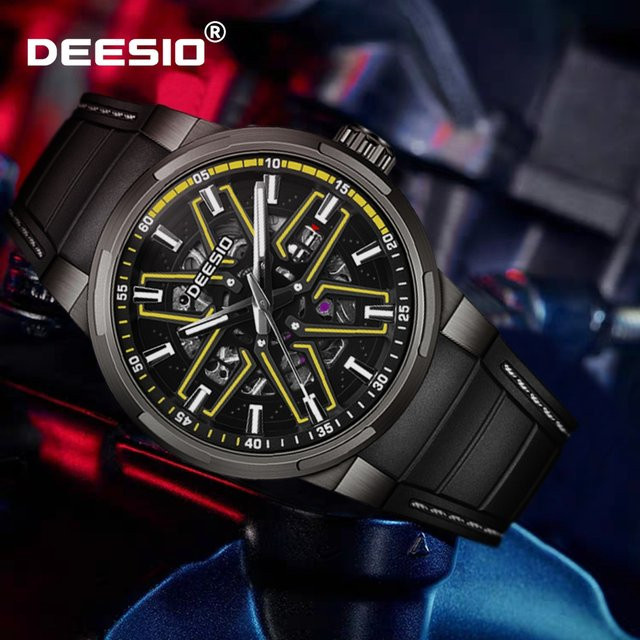 Deesio Herren-Armbanduhr, Automatik, Edelstahl, Kautschuk, Schwarz - Bild 1