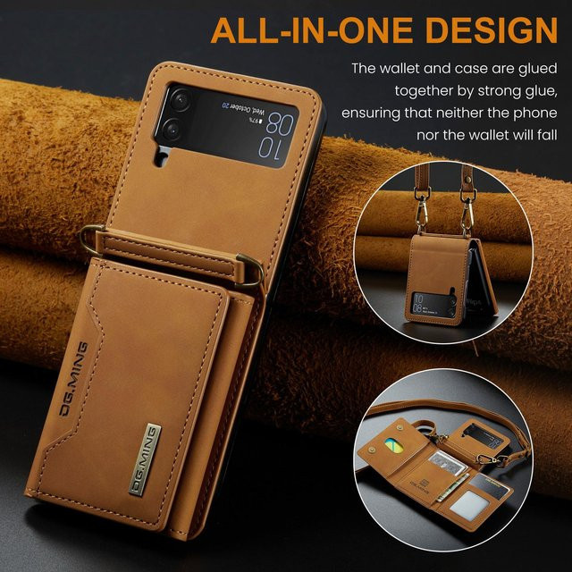 Samsung Galaxy Z Flip 4 5G Handyhülle mit Anti-Staub-Schutz und Kartenhalter in Braun - Bild 1