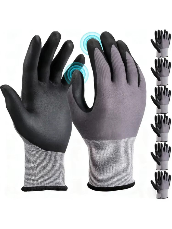 YUMARCH Sicherheits-Arbeitshandschuhe aus Nylon mit Nitril-Beschichtung in Grau, 6er-Pack - Bild 6