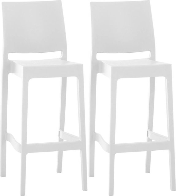DELUKE Barhocker MIAMI 2er Set Weiß Kunststoff Barstühle mit Lehne und Stapelfunktion - Bild 1
