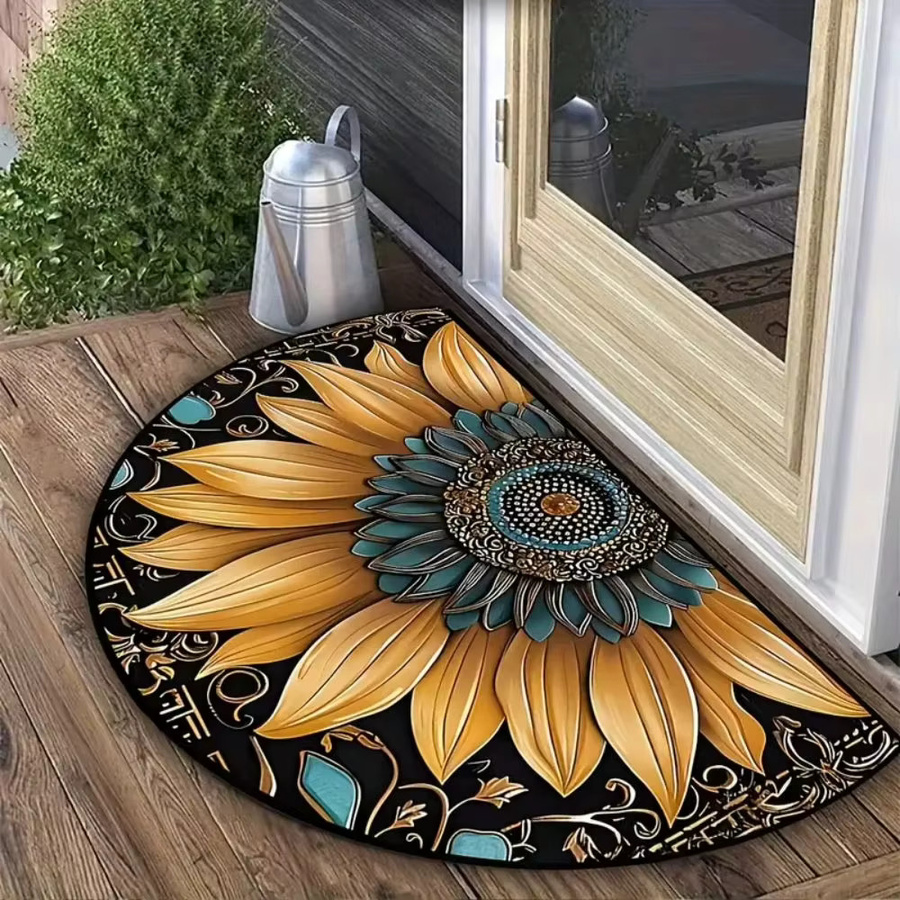VIKAMA Halbrunde Bodenmatte im Retro-Stil, mehrfarbige Grafik-Unterlage aus Polyester, B: 60,0 cm, T: 40,0 cm, H: 1,0 cm - Bild 2