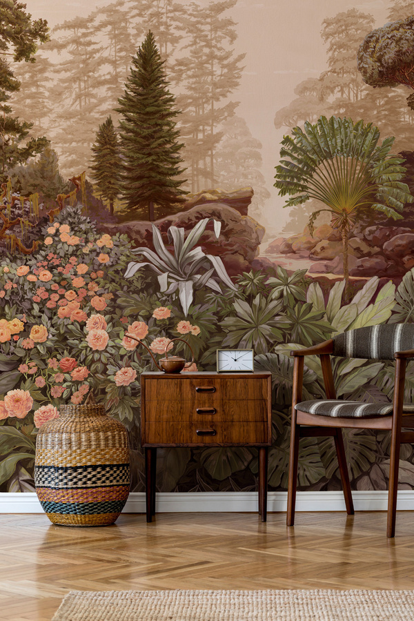 Isidore Leroy Mural Firone Wandtattoo Panel B in Terracotta mit floralem Vintage-Design auf Papier, Mehrfarbig - Bild 1