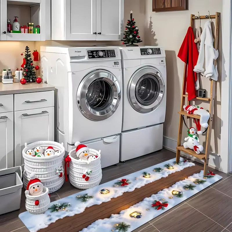 VIKAMA Weihnachts Läufer mit 3D-Schnee- und Weihnachtsbaum-Muster als dekorative Bodenmatte - Bild 5