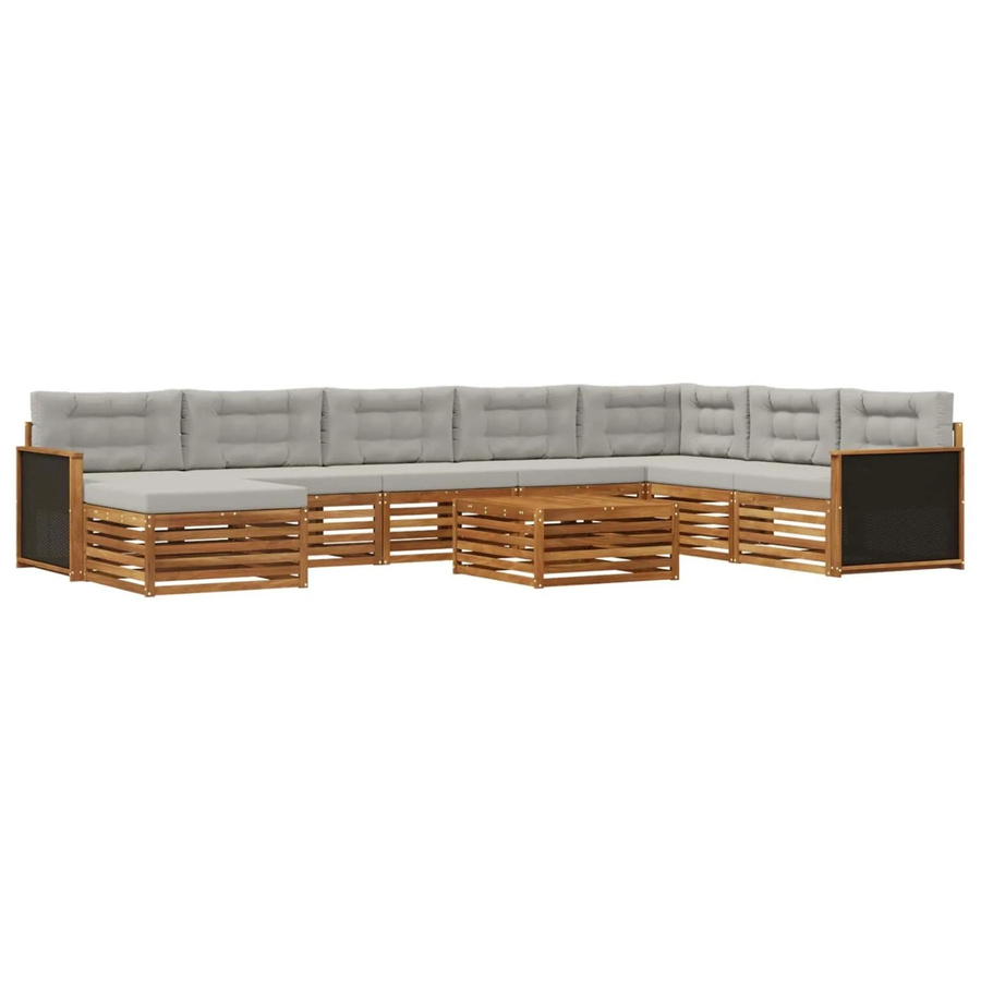 vidaXL Outdoor-Sofagarnitur aus Akazienholz mit 9 Kissen in Braun und Grau - Bild 2