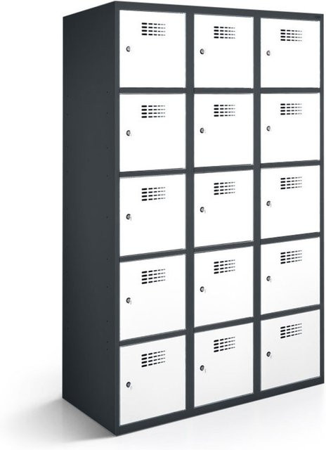 rotstahl Fächerschrank mit 15 Fächern, Korpus Anthrazitgrau und Türen Weiß, B/T/H: 90 x 50 x 180 cm - Bild 1