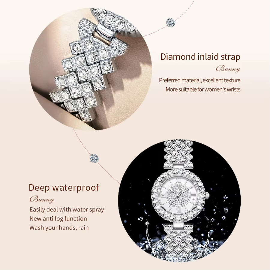 OPK Armbanduhr Edelstahl, Quarz, Diamant, Silber, Damen - Bild 3