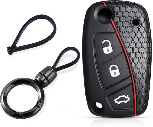 Silikon Schlüsselabdeckung in Schwarz als Schlüsselanhänger Hülle für Fiat Panda, Grande Punto, Stilo, Street, Ka, Urban, Bravo, Dot, Ducato und Doblo sowie 500 - Bild 1
